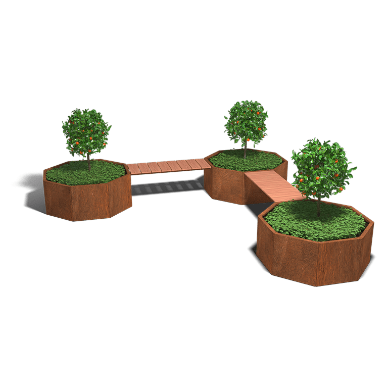 Plantenbakken corten met bank