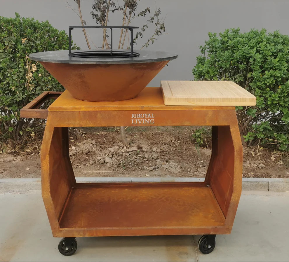 Plancha BBQ corten Big Jack 3.0 avec couvercle et rangement bois 80 cm