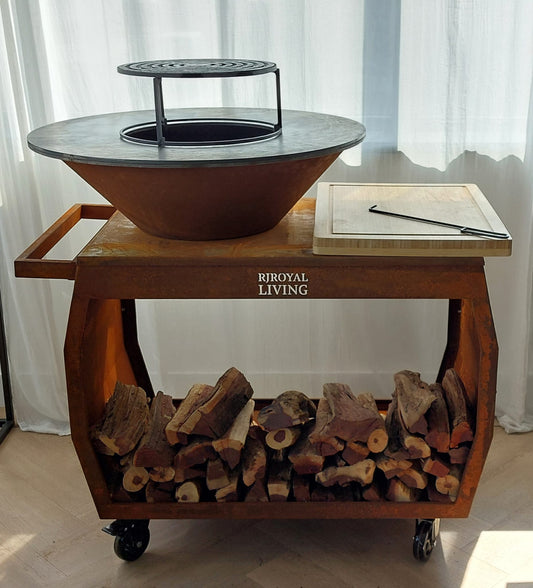 BBQ plancha corten Big Jack 3.0 met hoes en houtopslag 80 cm