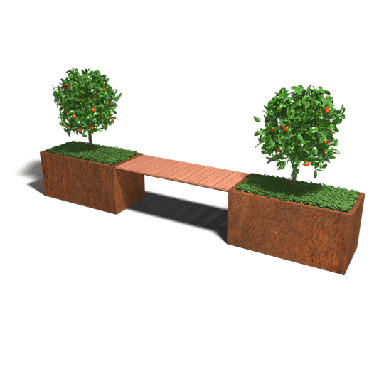 Cortenstaal plantenbak met bankje 321,2