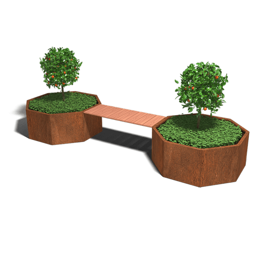 Cortenstaal plantenbak met bankje 362,6 cm