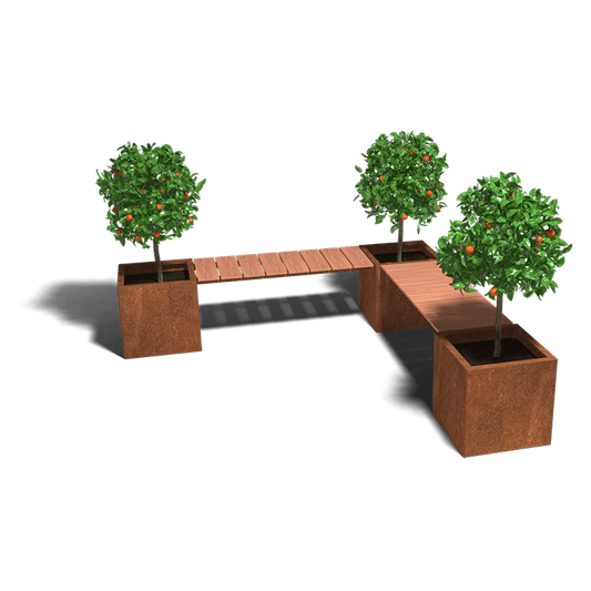 Cortenstaal plantenbak hoekopstelling met bank