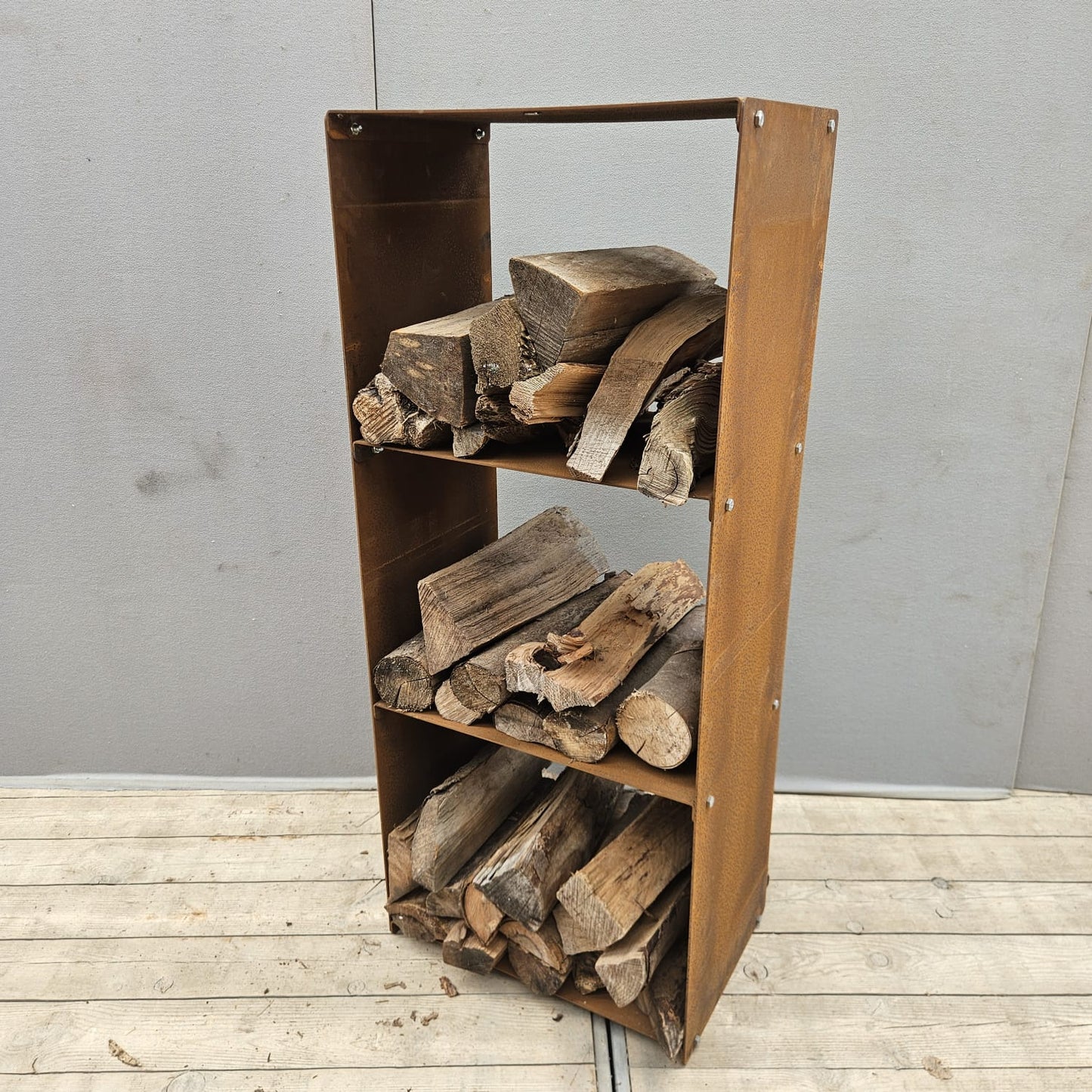 Rangement à bois en acier Corten 120 cm x 50 cm x 35 cm