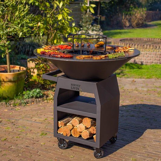BBQ Plancha Grill Maestro XXXL Ø100cm Blackline - With Large Wheels and Wood Storage