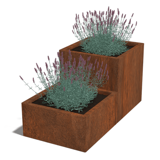 Corten steel planter, step model, 2 x 60 cm