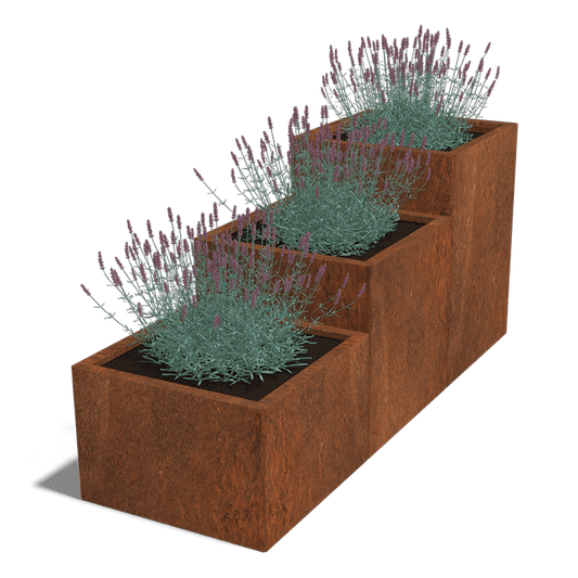 Corten steel planter, step model, 3 x 60 cm