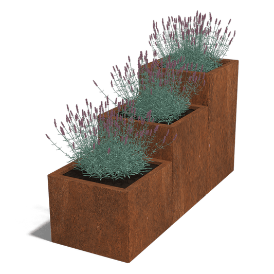Corten steel planter, step model, 3 x 50 cm