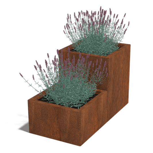 Corten steel planter, step model, 2 x 50 cm