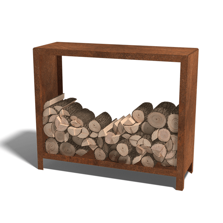 Wood storage in corten steel 100 x 120 x 40 cm