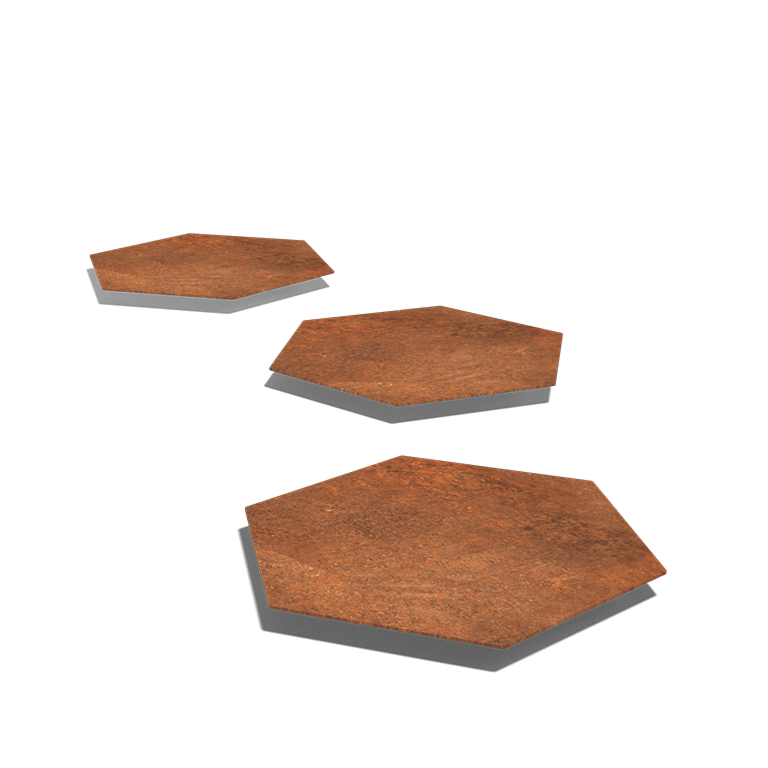 Corten steel step tile hexagon 50 x 43 cm