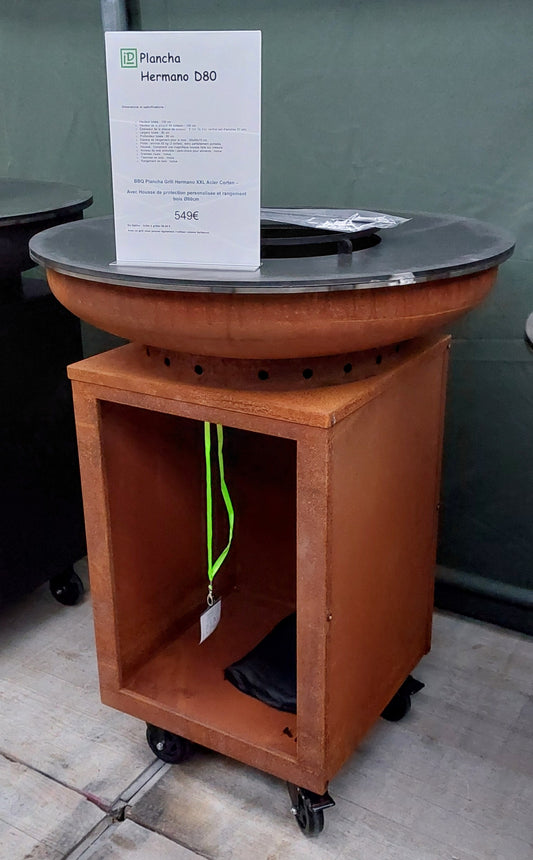 BBQ plancha HERMANO XXL in Cortenstaal met hoes en houtopslag 80 cm