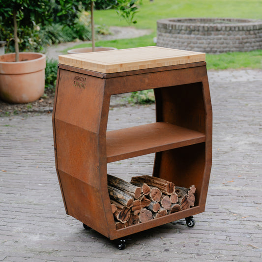 BBQ plancha tafel in cortenstaal met optionele snijplank