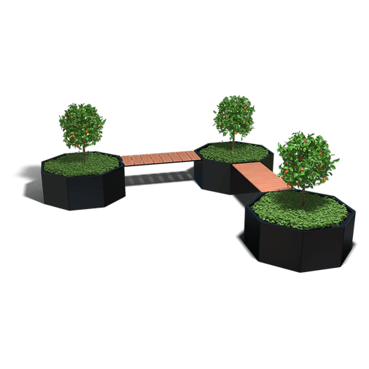 Gepoedercoat plantenbak 8hoek met bankje in hoekopstelling
