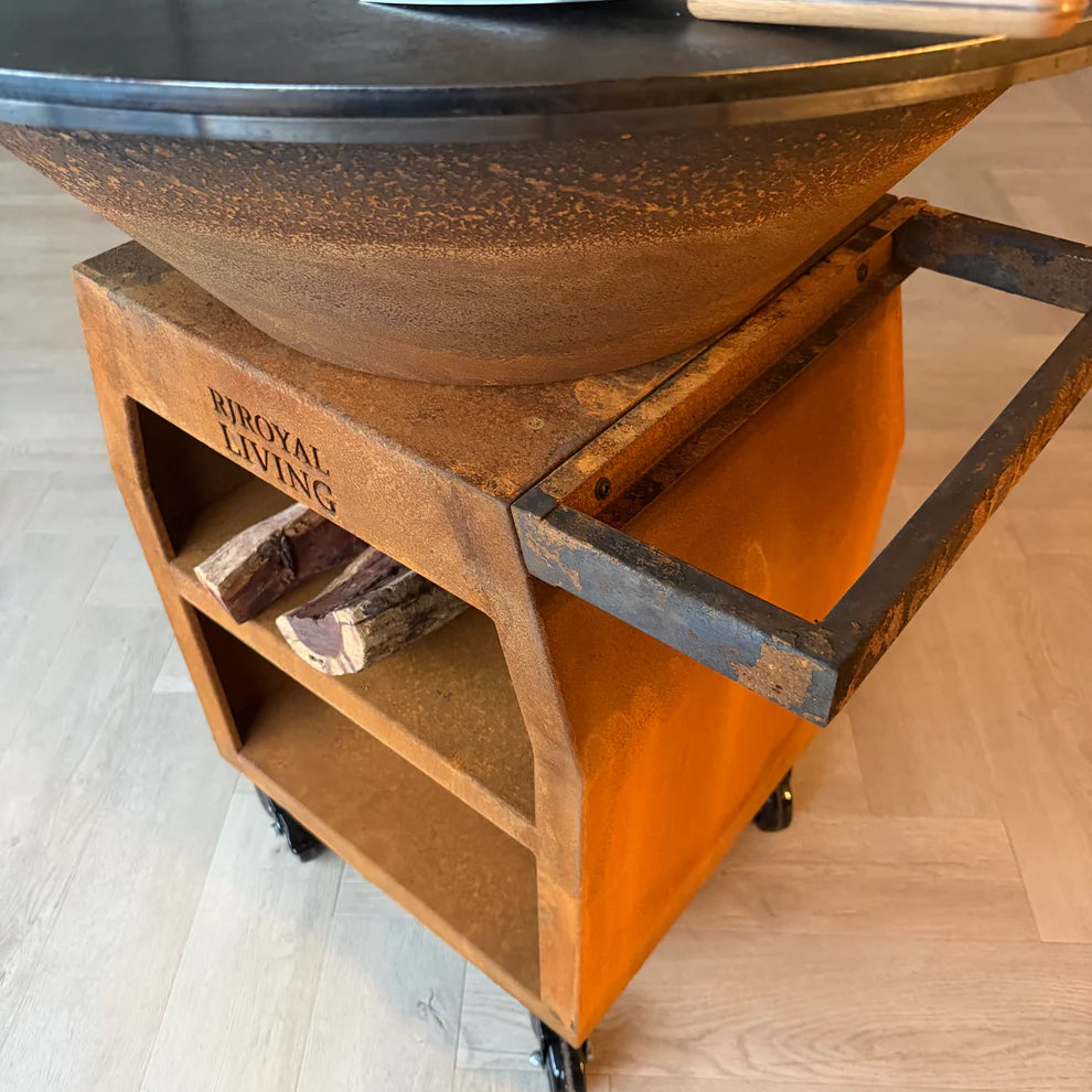 BBQ Plancha Grill Maestro XXL Ø80cm Cortenstaal - Met pook en houtopslag