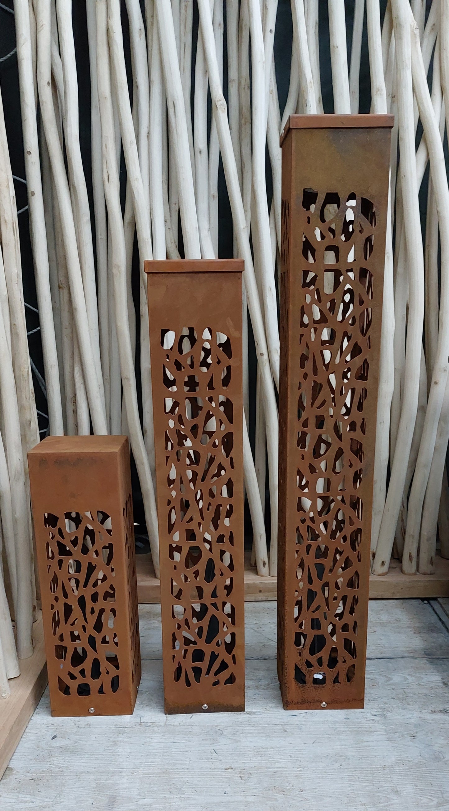 Garden lamp H100 cm with pattern in corten steel