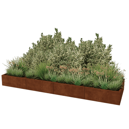 Jardinière rectangulaire XXL en acier Corten 320 x 100 cm