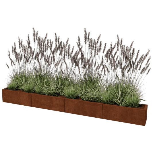 Jardinière rectangulaire XXL en acier Corten 320 x 30 cm
