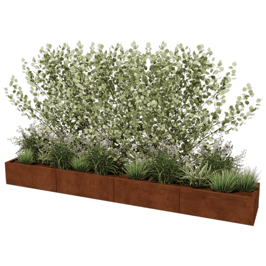 Jardinière rectangulaire XXL en acier Corten 320 x 50 cm