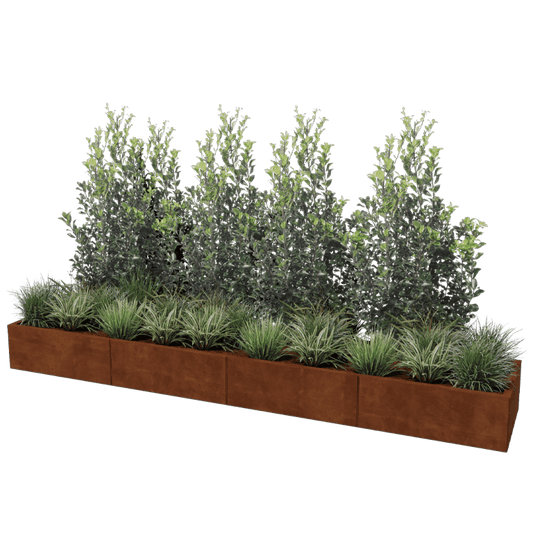 Jardinière rectangulaire XXL en acier Corten 320 x 60 cm