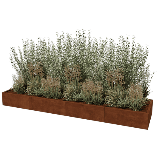 Jardinière rectangulaire XXL en acier Corten 320 x 80 cm