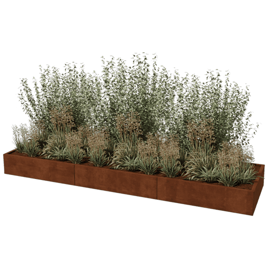 Jardinière rectangulaire XXL en acier Corten 360 x 100 cm
