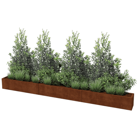 Jardinière rectangulaire XXL en acier Corten 360 x 30 cm