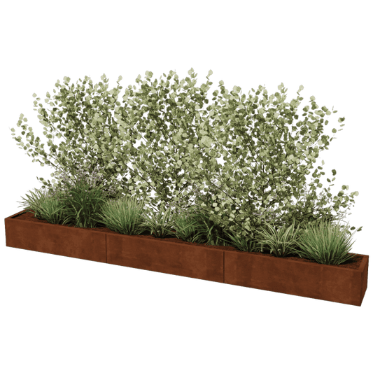 Jardinière rectangulaire XXL en acier Corten 360 x 40 cm