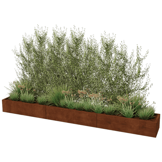 Jardinière rectangulaire XXL en acier Corten 360 x 50 cm
