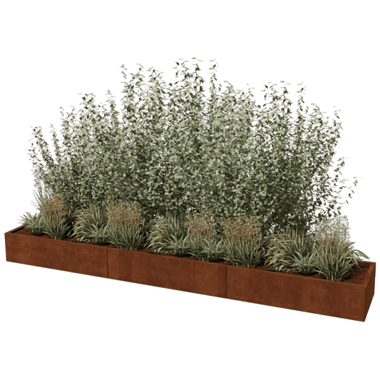 Jardinière rectangulaire XXL en acier Corten 360 x 60 cm