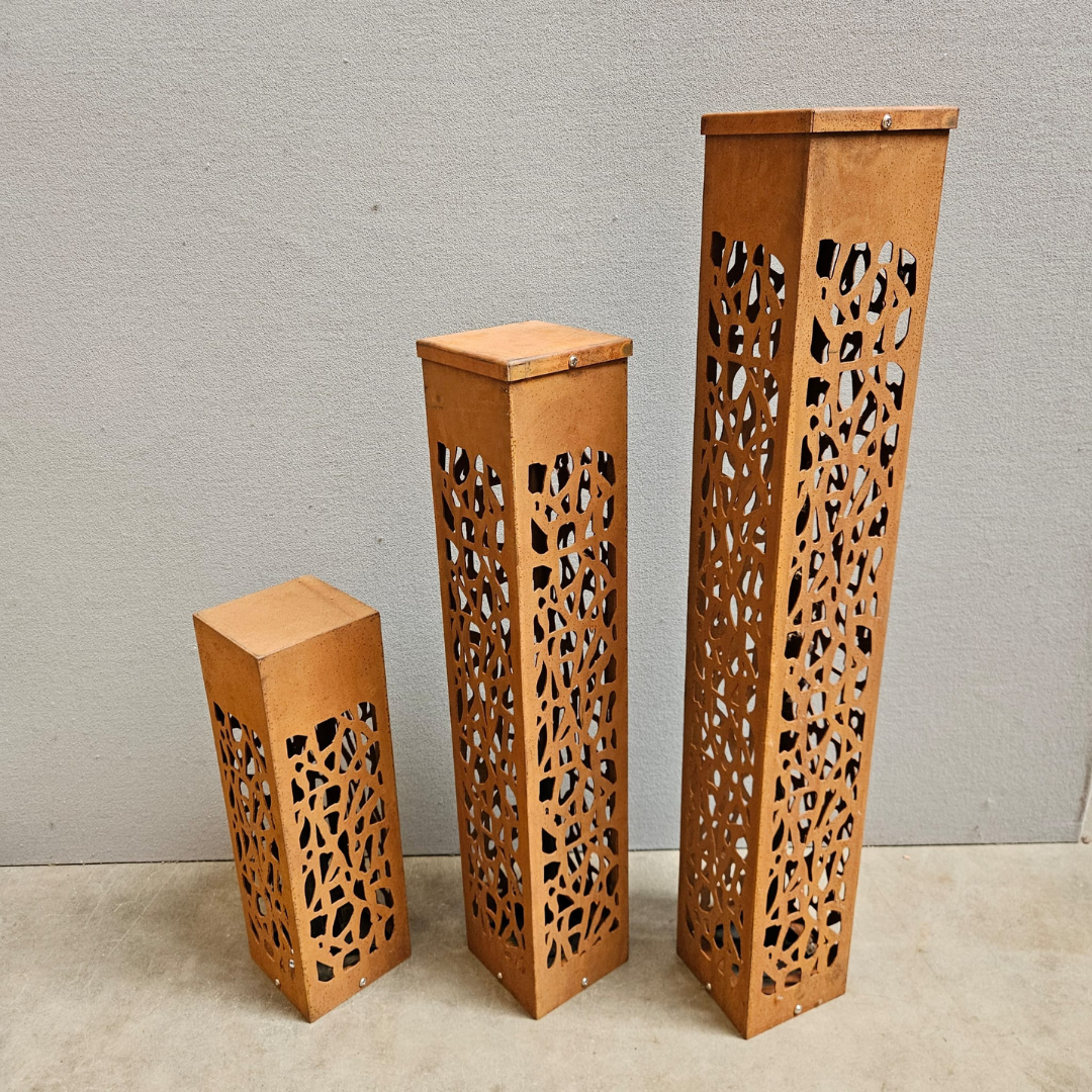 Garden lamp H80 cm with pattern in corten steel