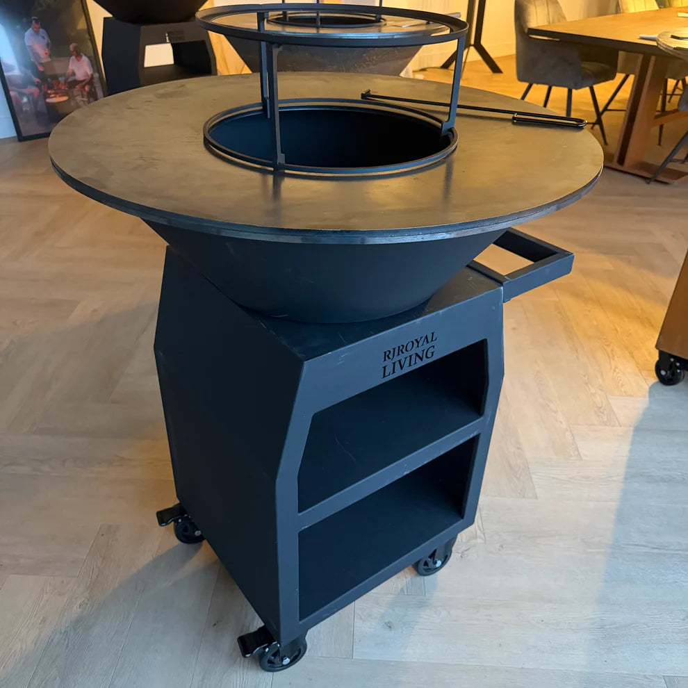 BBQ Plancha Grill Maestro XXL Ø80cm Blackline - Met pook en houtopslag