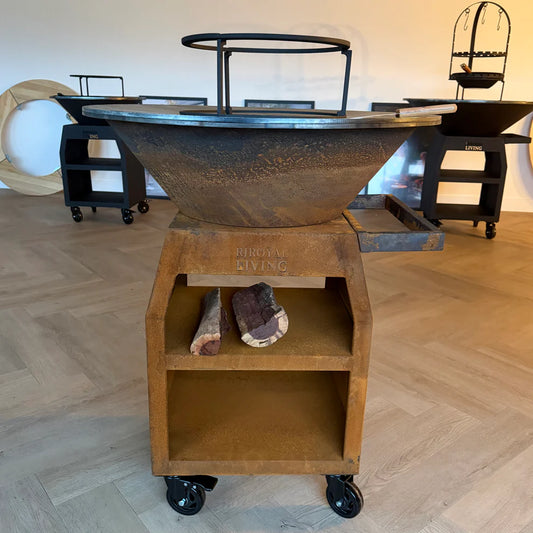 BBQ Plancha Grill Maestro XXL Ø80cm Cortenstaal - Met pook en houtopslag