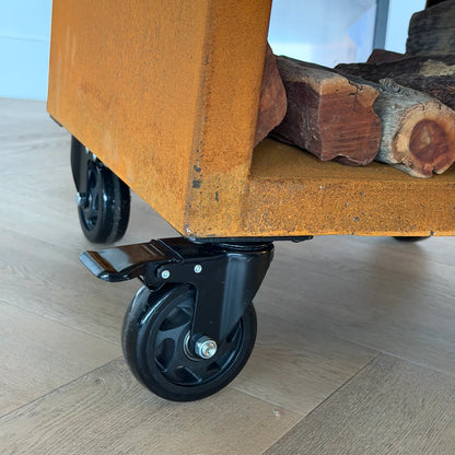 Plancha de barbecue Maestro XXXL Ø100 cm en acier Corten - Avec grandes roues et rangement pour le bois