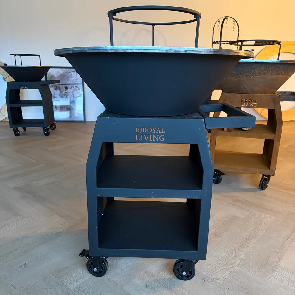 BBQ Plancha Grill Maestro XXL Ø80cm Blackline - Met pook en houtopslag