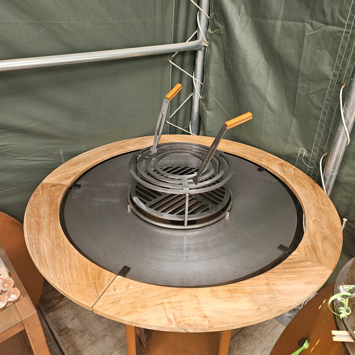 Pare-feu/anneau de table en bois de teck pour planchas 100 cm