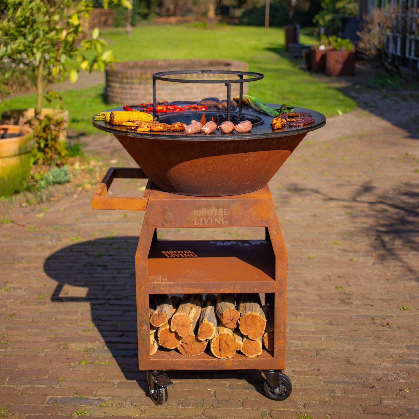 BBQ Plancha Grill Maestro XXL Ø80cm Cortenstaal - Met pook en houtopslag