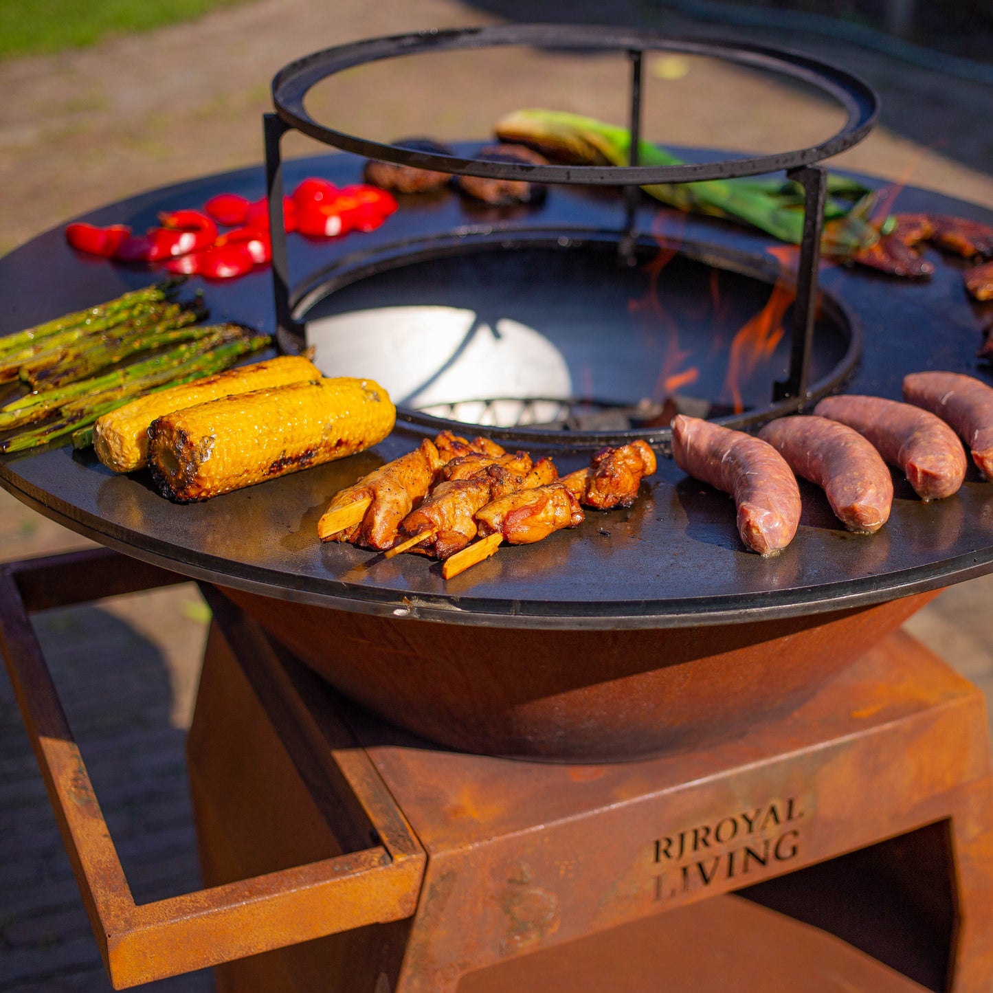 BBQ Plancha Grill Maestro XXL Ø80cm Cortenstaal - Met pook en houtopslag