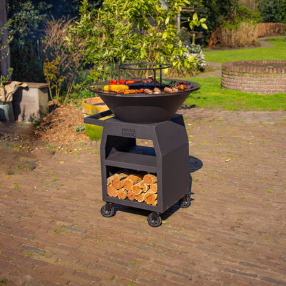 BBQ Plancha Grill Maestro XXL Ø80cm Blackline - Met pook en houtopslag