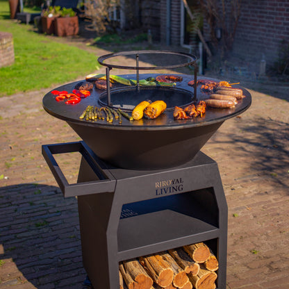 BBQ Plancha Grill Maestro XXL Ø80cm Blackline - Met pook en houtopslag