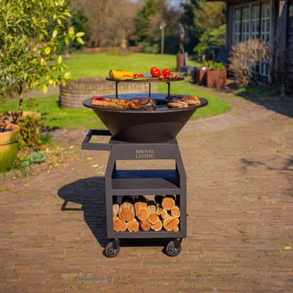 BBQ Plancha Grill Maestro XXL Ø80cm Blackline - Met pook en houtopslag