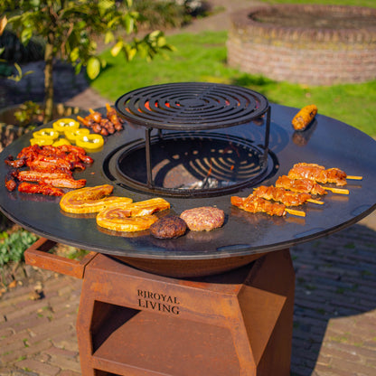 BBQ Plancha Grill Maestro XXXL Ø100cm Cortenstaal - Met Grote wielen en houtopslag