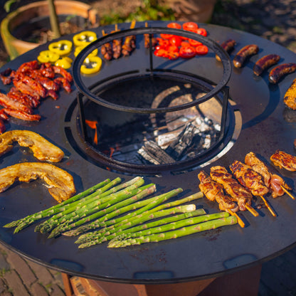 BBQ Plancha Grill Maestro XXXL Ø100cm Cortenstaal - Met Grote wielen en houtopslag