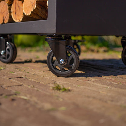 BBQ Plancha Grill Maestro XXXL Ø100cm Blackline - Met Grote wielen en houtopslag