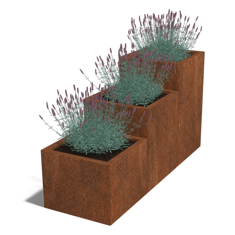 Corten steel planter, step model, 3 x 50 cm