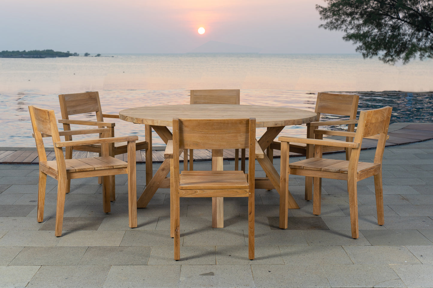 Table de jardin en teck de qualité supérieure Ceram D 110 cm