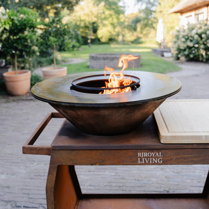 Plancha BBQ corten Big Jack 3.0 avec couvercle et rangement bois 80 cm