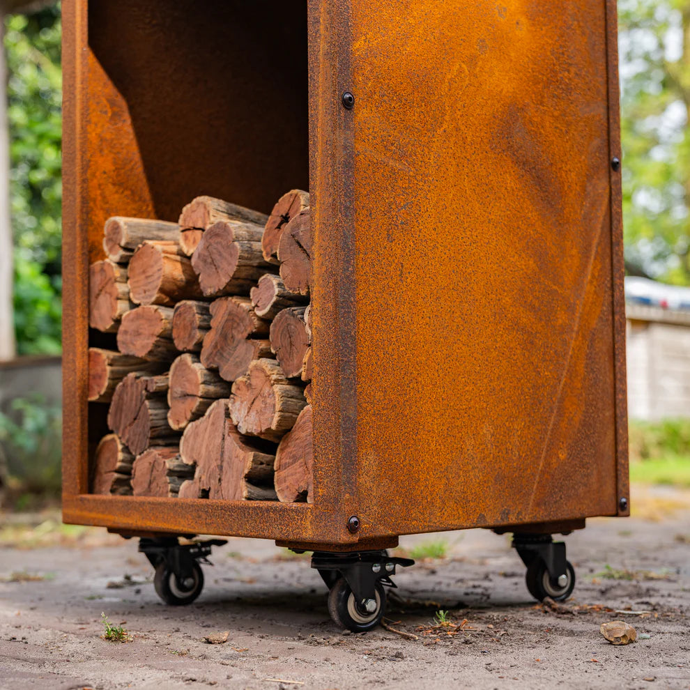 BBQ Plancha Grill Cortenstaal 8mm Camarada 2.0 - Met pook houtopslag Ø70cm