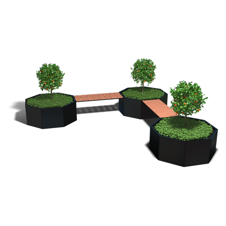 Corten steel planter corner unit with bench