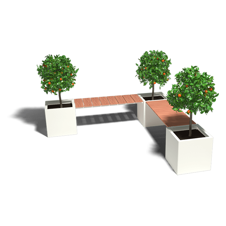 Meuble d'angle pour jardinière en acier thermolaqué avec banc